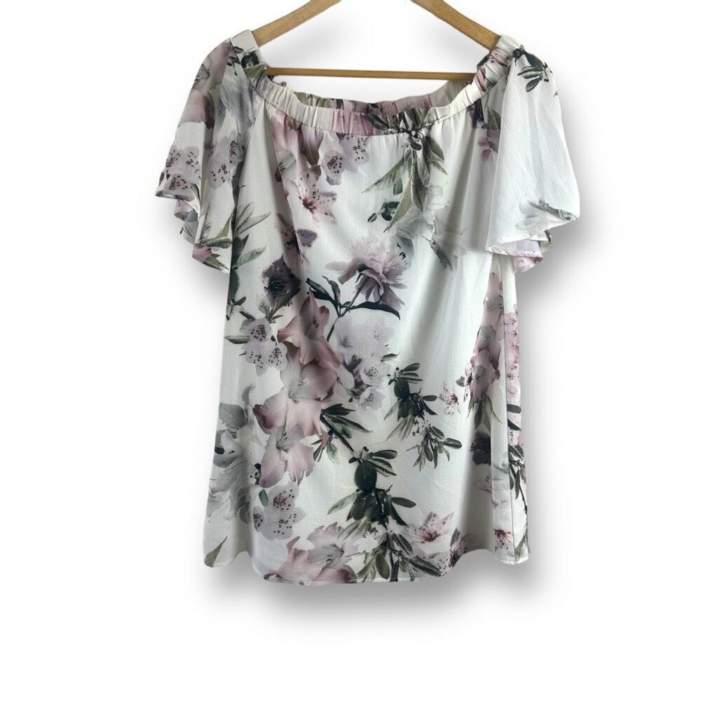 Lulus Women's S Dream Of You‎ Ruffled Off Shoulder Mini Dress Ivory Floral Fairy